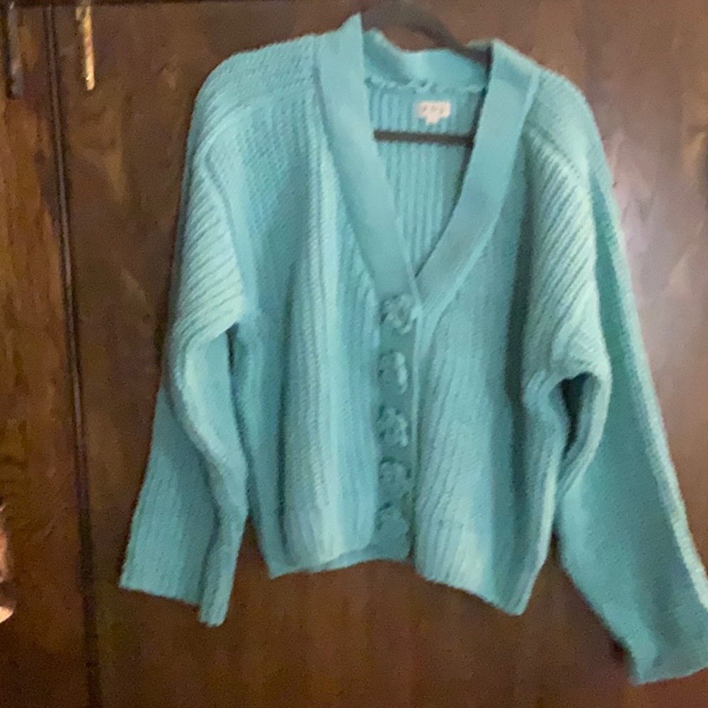 Pol Women's Teal Button-Up Sweater - Picture 2 of 5